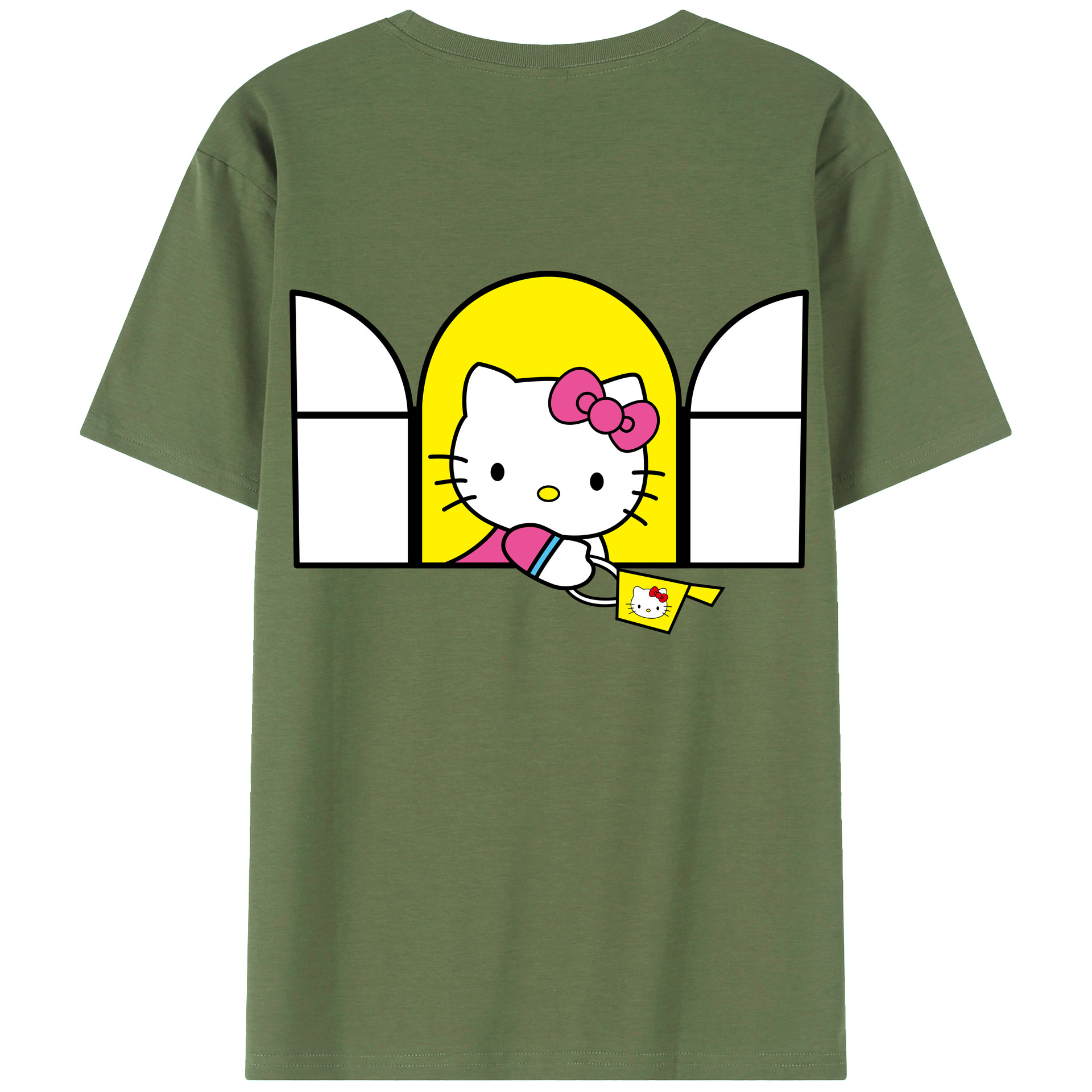 （画像用） Hello Kitty ハローキティ 綿100％ メンズ半袖Tシャツ（バックプリント） 通気性